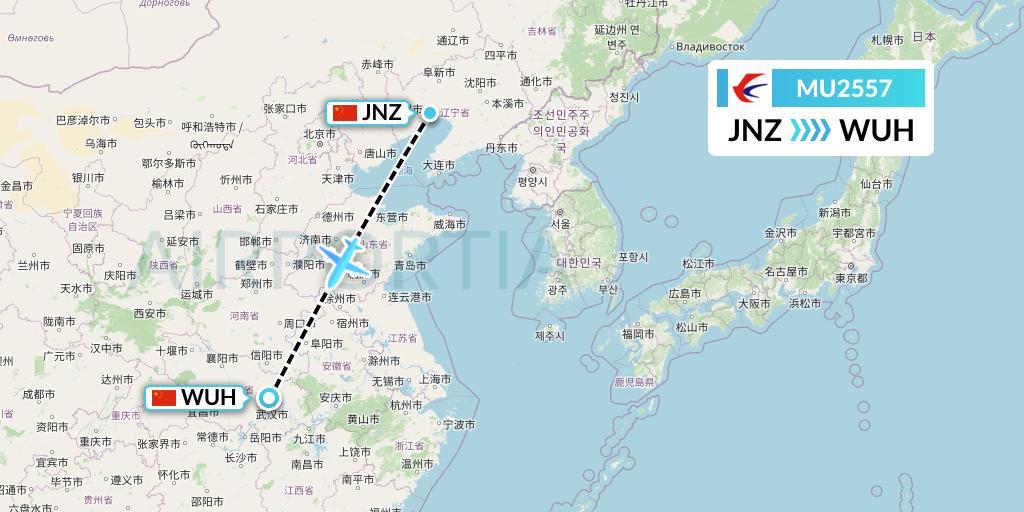 MU2557 China Eastern Airlines Flight Map: Jinzhou to Wuhan
