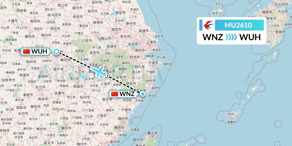 MU2610 China Eastern Airlines Flight Map: Wenzhou to Wuhan