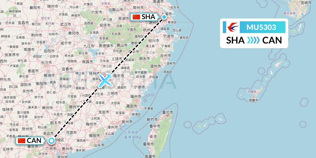 MU5303 China Eastern Airlines Flight Map: Shanghai to Guangzhou