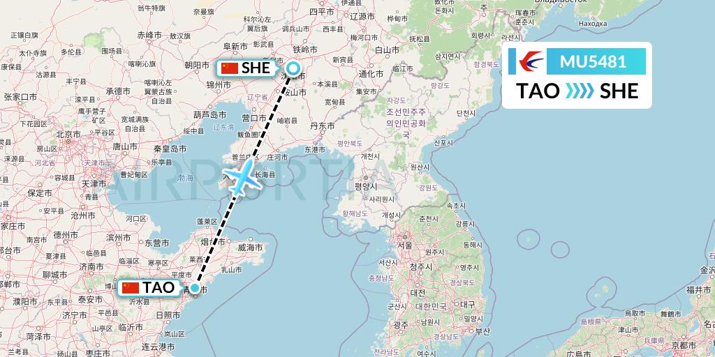 MU5481 China Eastern Airlines Flight Map: Qingdao to Shenyang