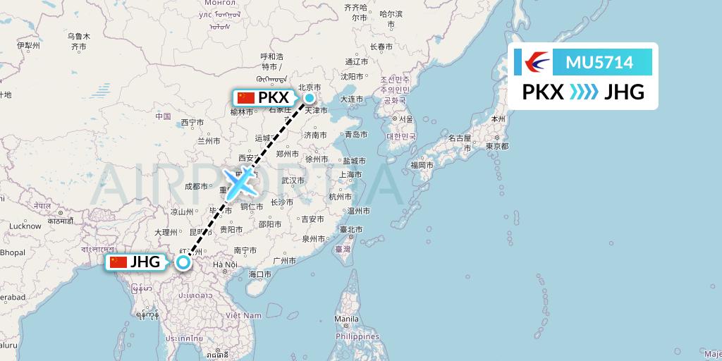 MU5714 China Eastern Airlines Flight Map: Beijing to Jinghong