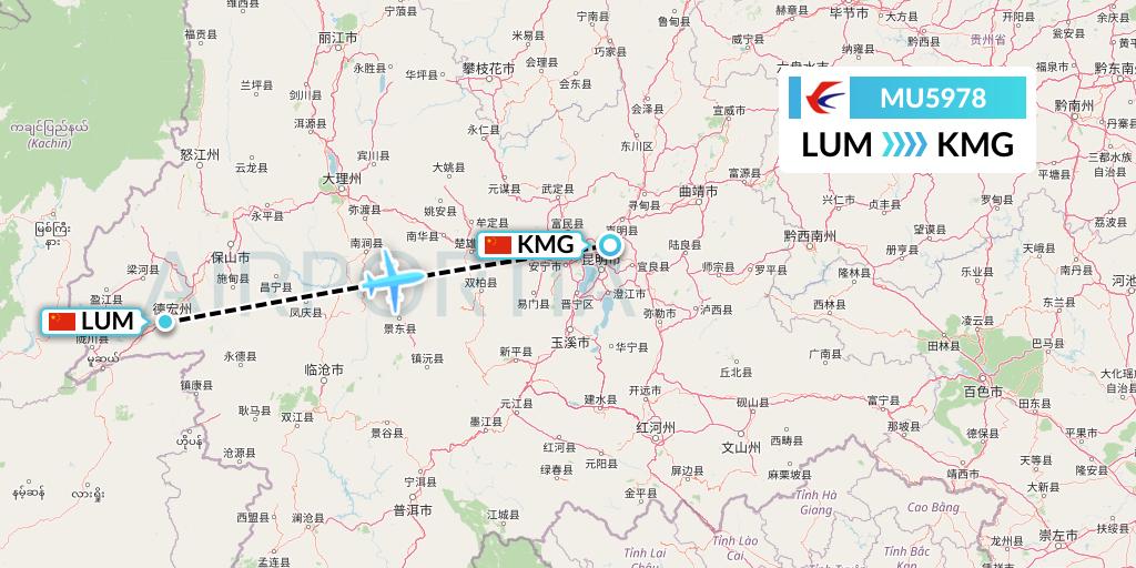 MU5978 China Eastern Airlines Flight Map: Mangshi to Kunming