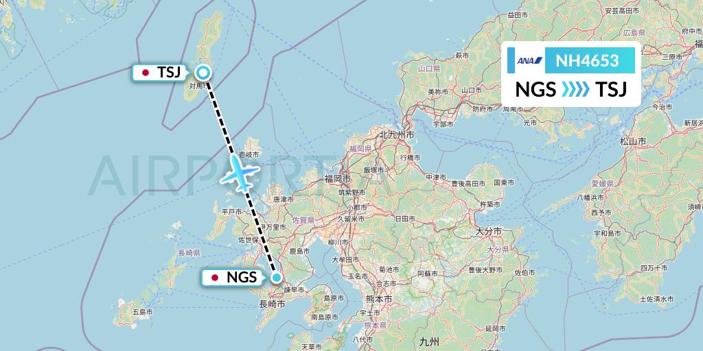NH4653 All Nippon Airways Flight Map: Nagasaki to Tsushima