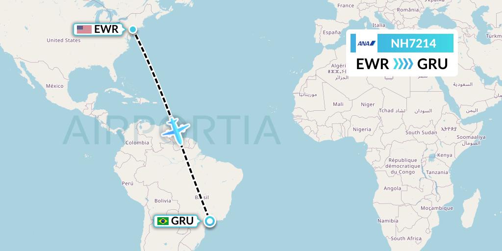 NH7214 All Nippon Airways Flight Map: New York to Sao Paulo