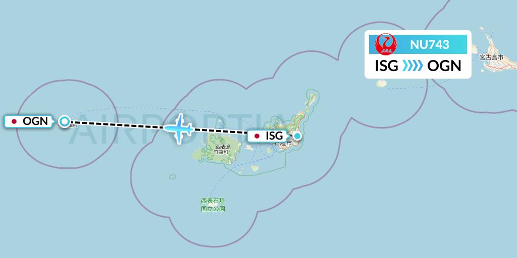 NU743 Japan Transocean Air Flight Map: Ishigaki to Japan