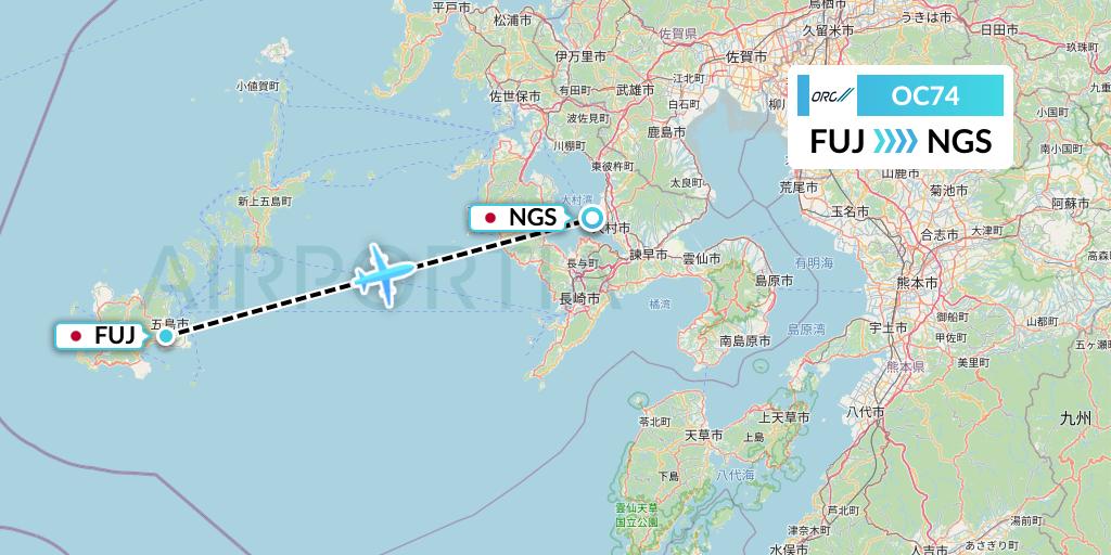 OC74 Oriental Air Bridge Flight Map: Fukue to Nagasaki
