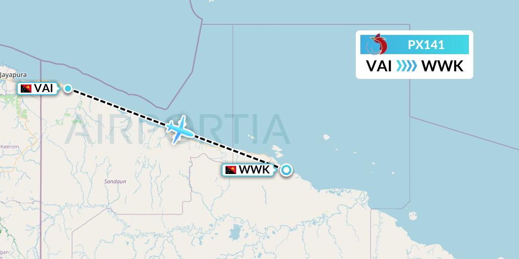 PX141 Air Niugini Flight Map: Papua New Guinea to Wewak