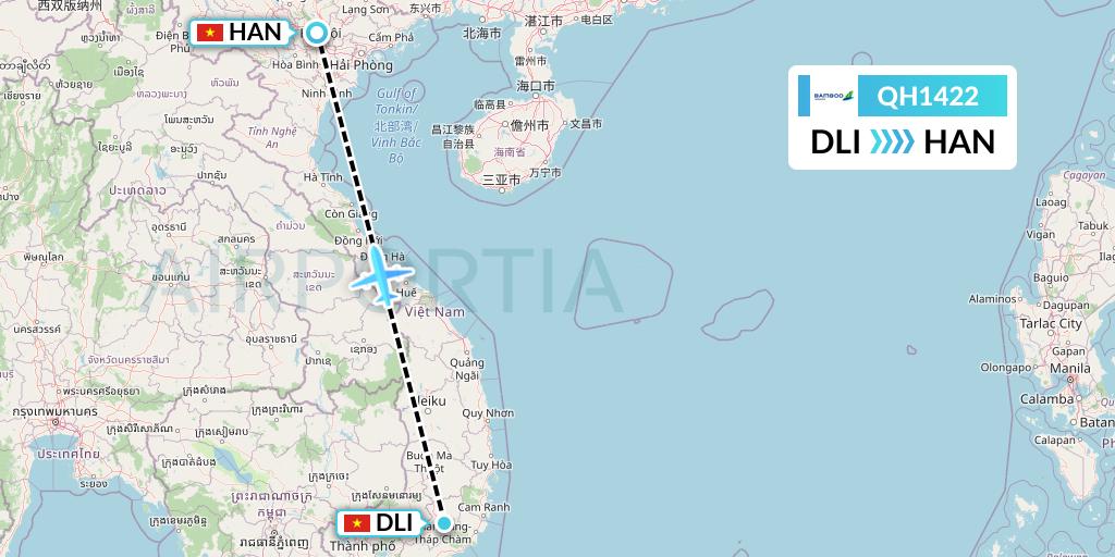 QH1422 Bamboo Airways Flight Map: Da Lat to Hanoi