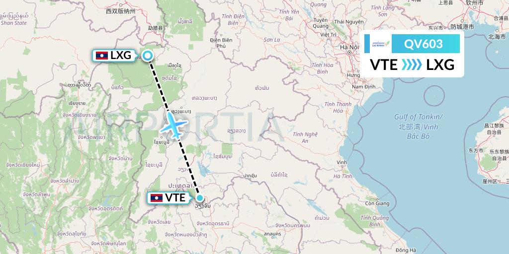 QV603 Lao Airlines Flight Map: Vientiane to Luang Namtha