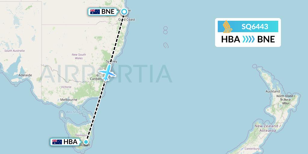 SQ6443 Singapore Airlines Flight Map: Hobart to Brisbane