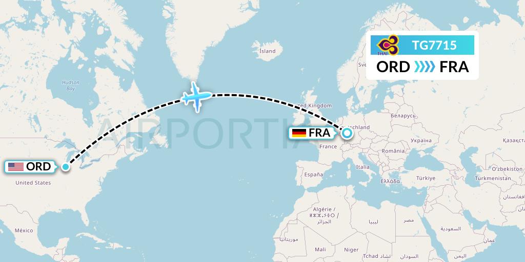 TG7715 Thai Airways Flight Map: Chicago to Frankfurt