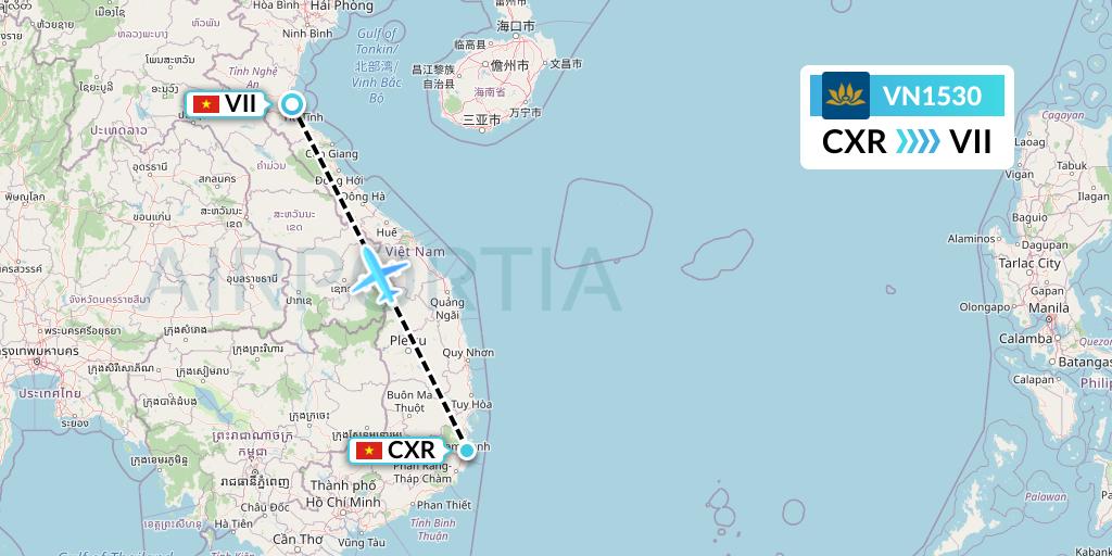 VN1530 Vietnam Airlines Flight Map: Nha Trang to Vinh