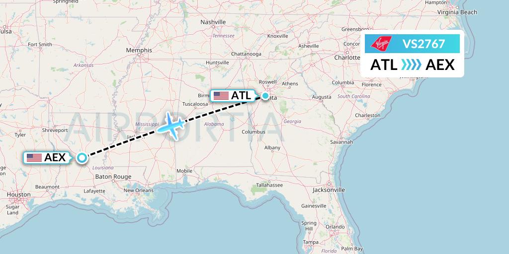 VS2767 Virgin Atlantic Airways Flight Map: Atlanta to Alexandria