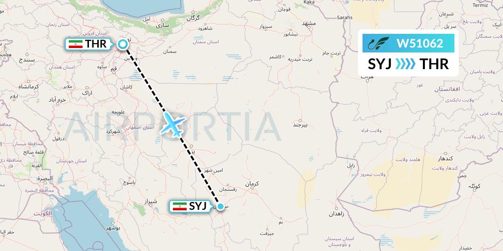W51062 Mahan Air Flight Map: Iran to Tehran