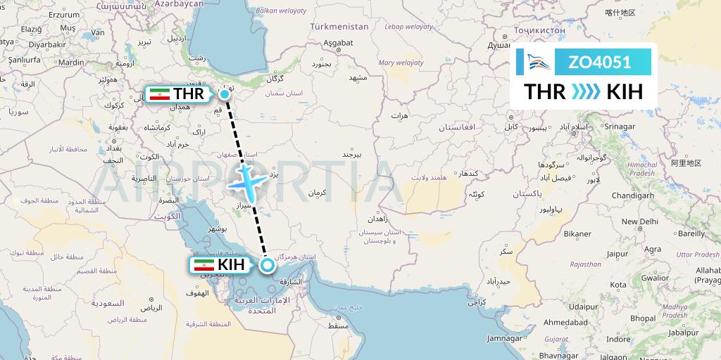 ZO4051 Zagros Airlines Flight Map: Tehran to Kish Island