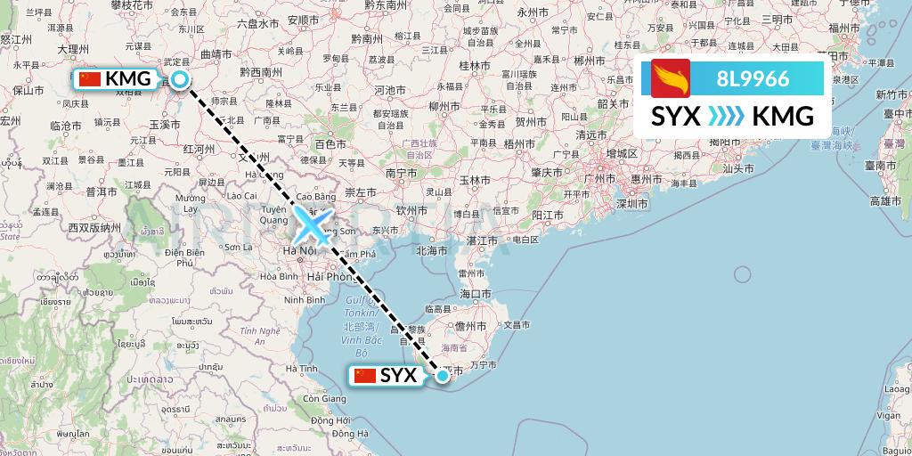 8L9966 Lucky Air Flight Map: Sanya to Kunming