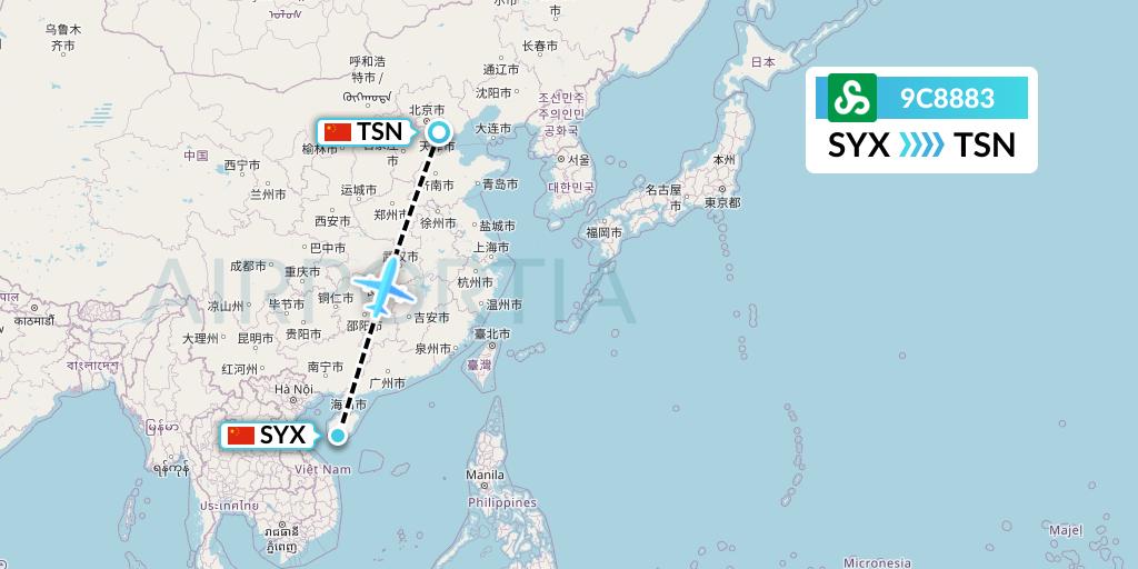 9C8883 Spring Airlines Flight Map: Sanya to Tianjin
