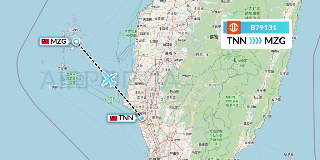 B79131 UNI Air Flight Map: Tainan to Makung