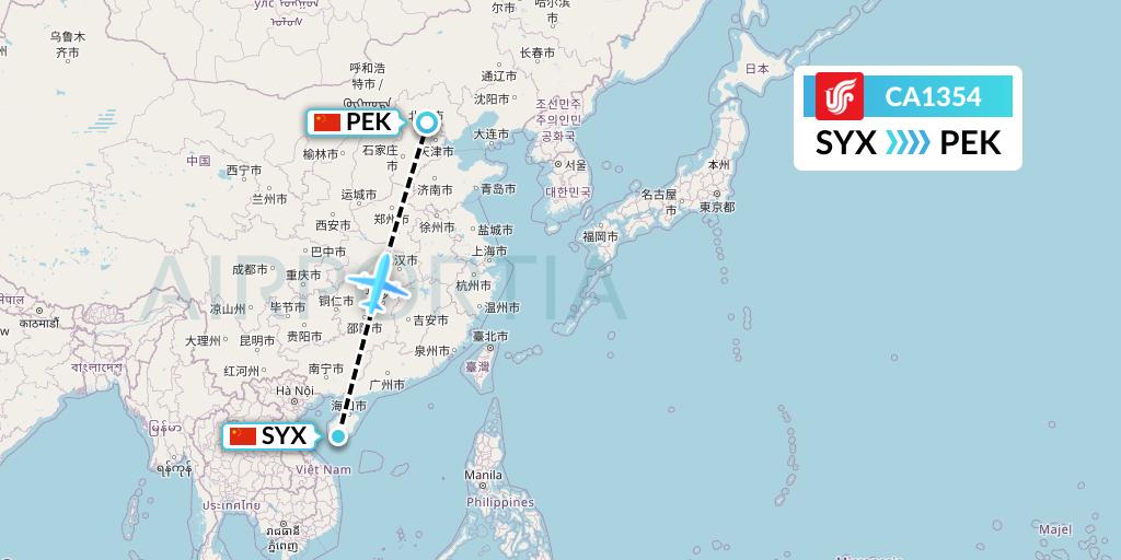 CA1354 Air China Flight Map: Sanya to Beijing