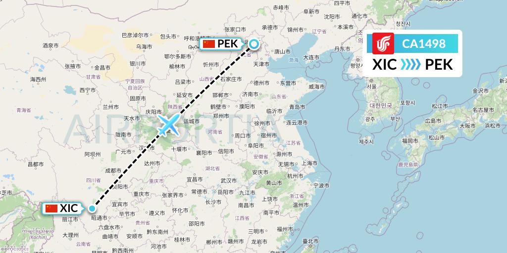 CA1498 Air China Flight Map: Xichang to Beijing