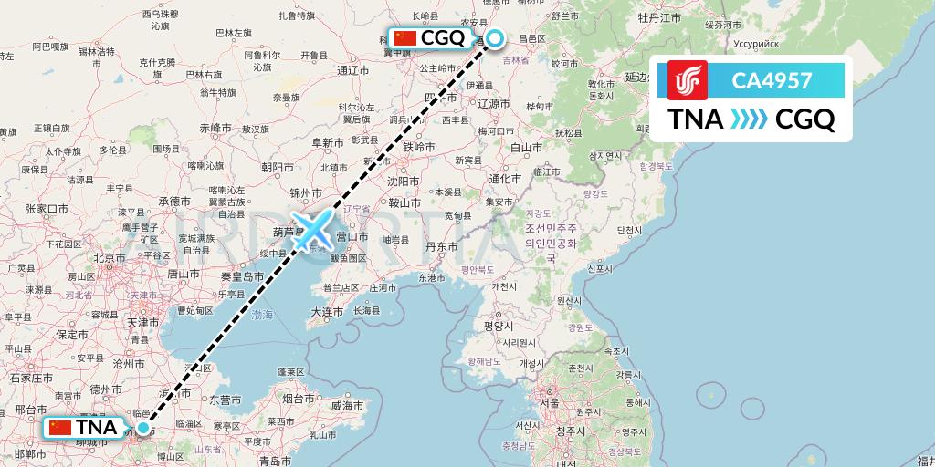 CA4957 Air China Flight Map: Jinan to Changchun