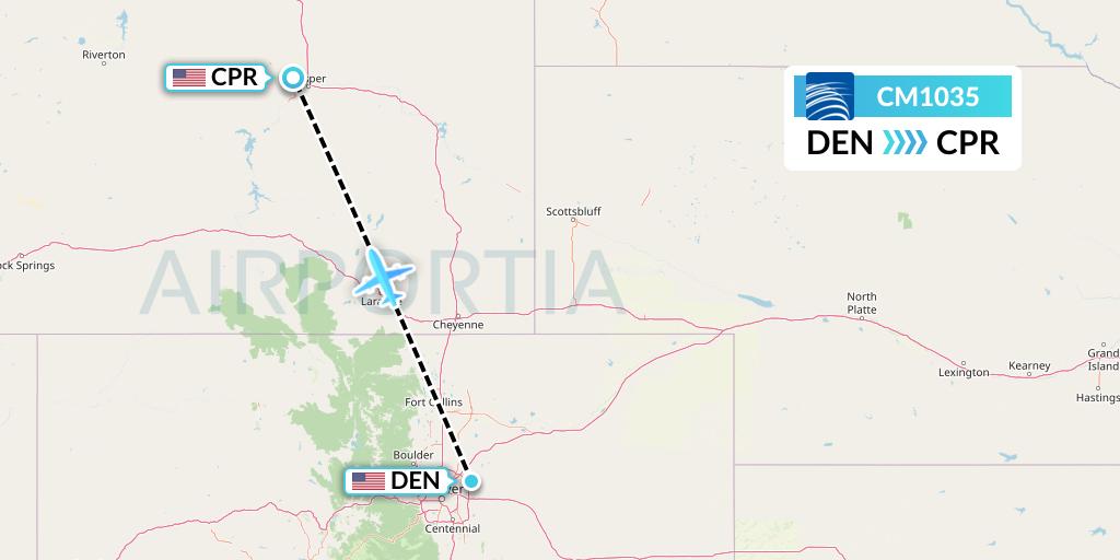 CM1035 Copa Airlines Flight Map: Denver to Casper