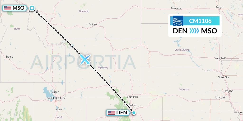 CM1106 Copa Airlines Flight Map: Denver to Missoula