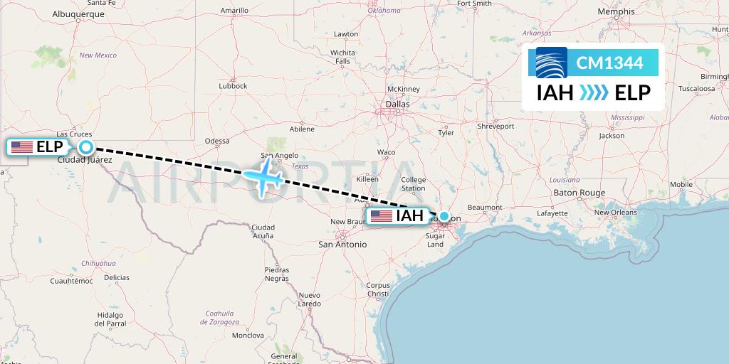 CM1344 Copa Airlines Flight Map: Houston to El Paso