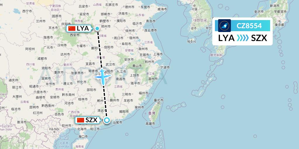 CZ8554 China Southern Airlines Flight Map: Luoyang to Shenzhen
