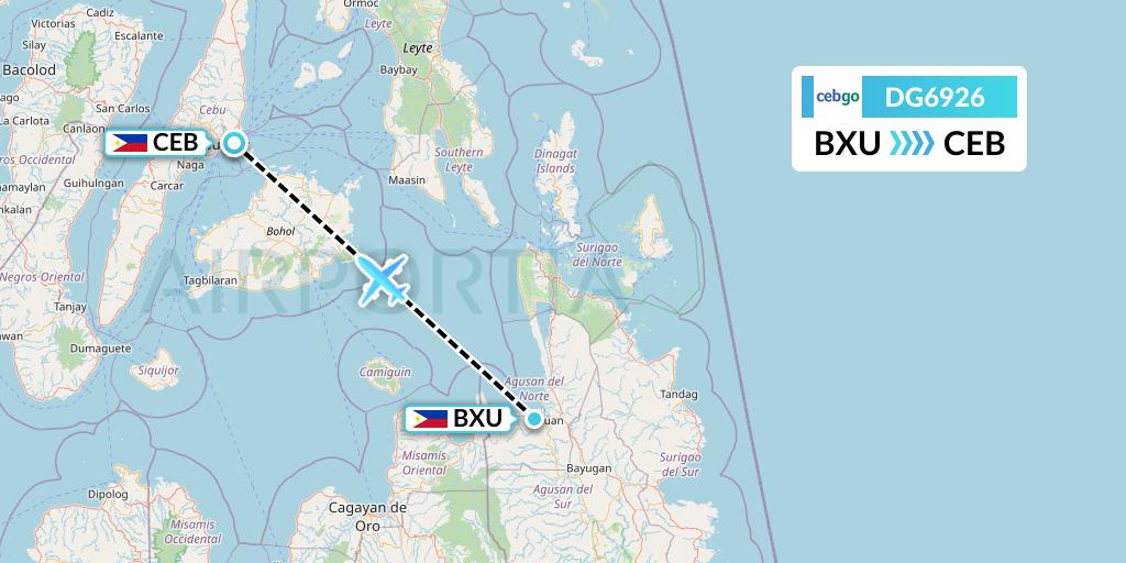DG6926 Cebgo Flight Map: Butuan to Cebu