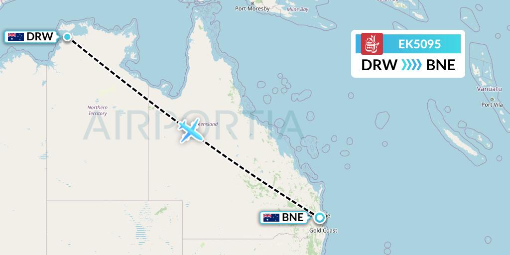 EK5095 Emirates Flight Map: Darwin to Brisbane