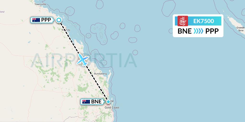 EK7500 Emirates Flight Map: Brisbane to Proserpine
