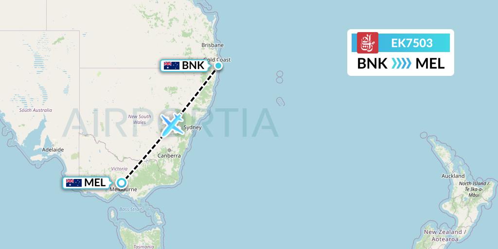 EK7503 Emirates Flight Map: Ballina to Melbourne