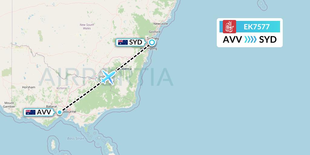EK7577 Emirates Flight Map: Melbourne to Sydney