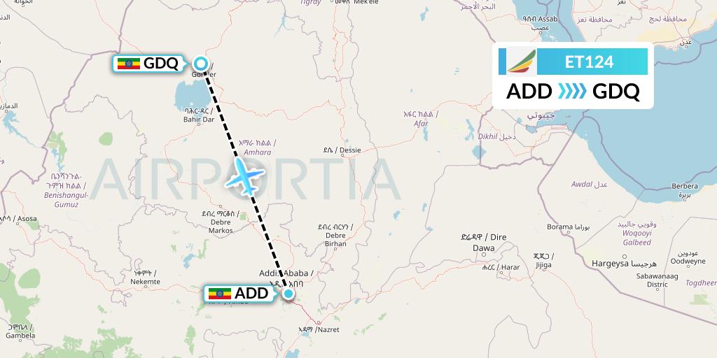 ET124 Ethiopian Airlines Flight Map: Addis Ababa to Gondar