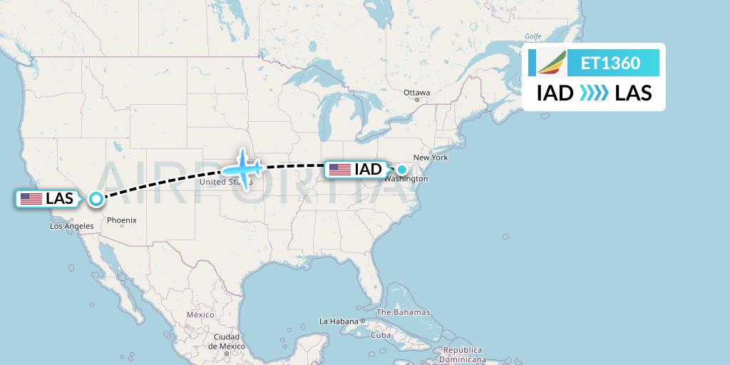 ET1360 Ethiopian Airlines Flight Map: Washington to Las Vegas