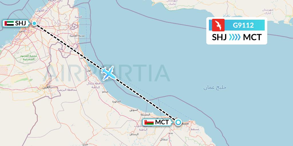 G9112 Air Arabia Flight Map: Sharjah to Muscat