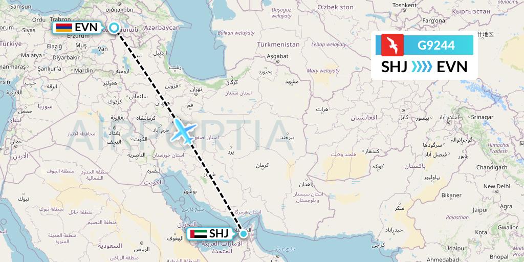 G9244 Air Arabia Flight Map: Sharjah to Yerevan