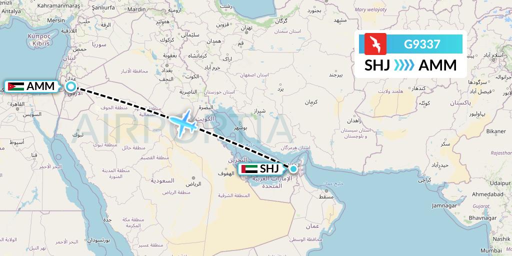 G9337 Air Arabia Flight Map: Sharjah to Amman