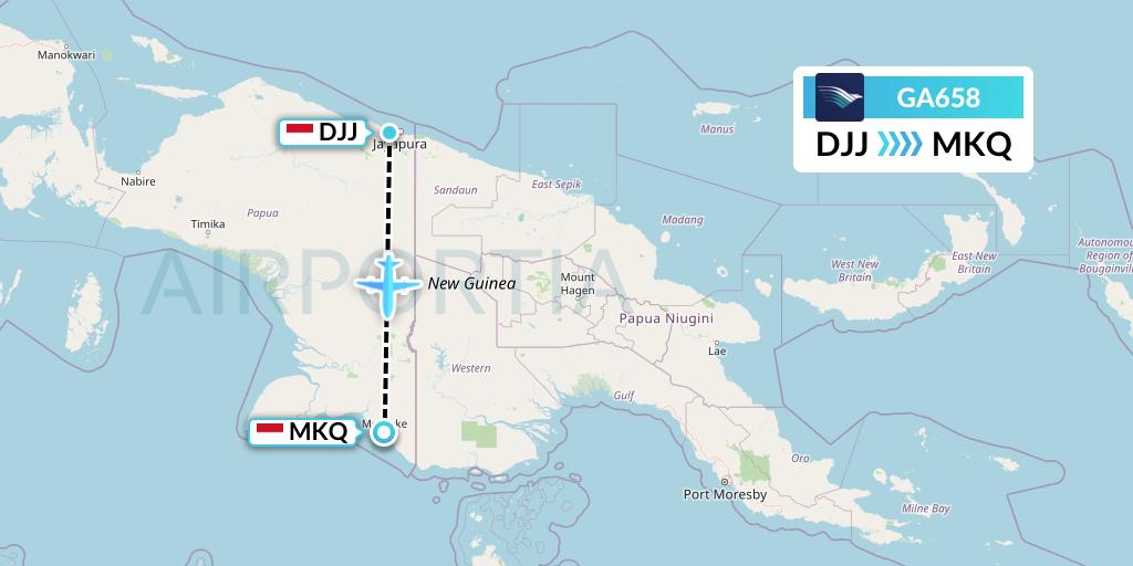 GA658 Garuda Indonesia Flight Map: Jayapura to Merauke-Papua Island
