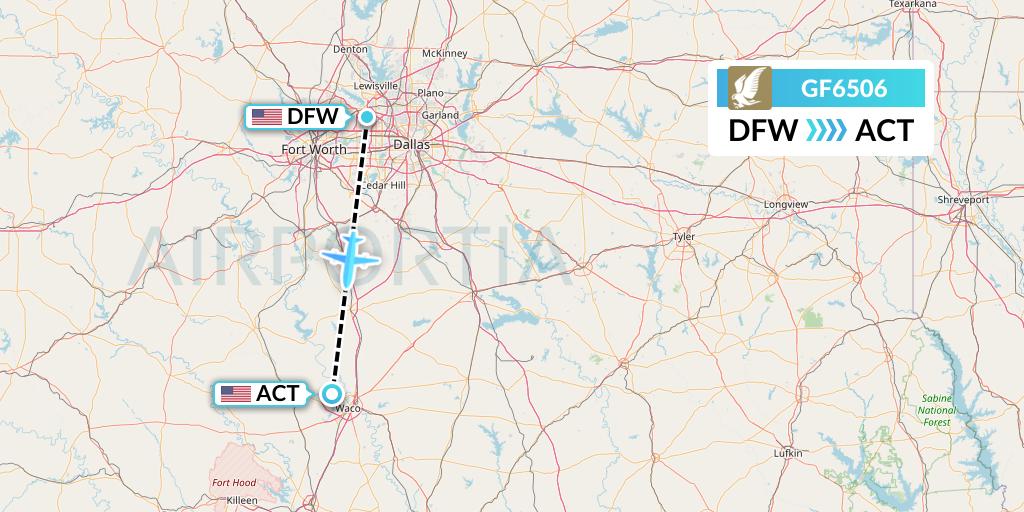 GF6506 Gulf Air Flight Map: Dallas to Waco