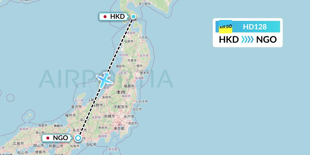 HD128 Air Do Flight Map: Hakodate to Nagoya
