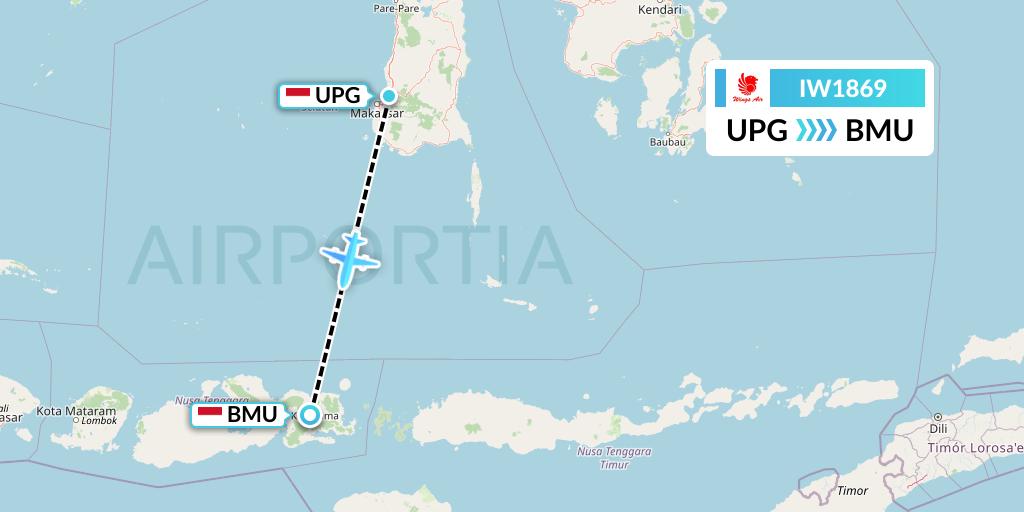 IW1869 Wings Air Flight Map: Makassar to Bima