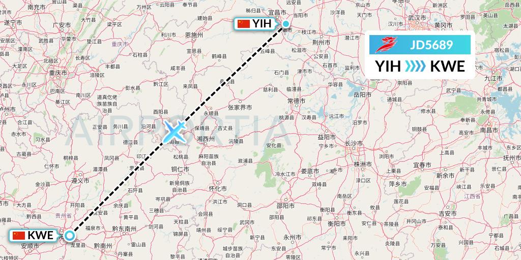 JD5689 Capital Airlines Flight Map: Yichang to Guiyang