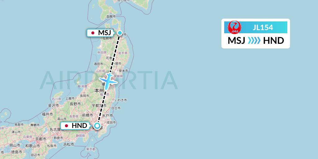 JL154 Japan Airlines Flight Map: Misawa to Tokyo