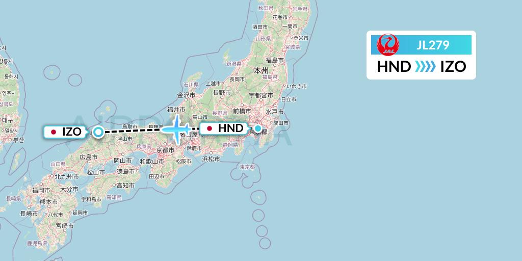 JL279 Japan Airlines Flight Map: Tokyo to Izumo