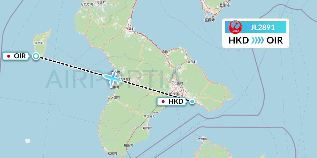 JL2891 Japan Airlines Flight Map: Hakodate to Japan