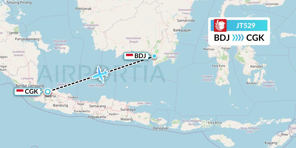 JT529 Lion Airlines Flight Map: Banjarmasin to Jakarta