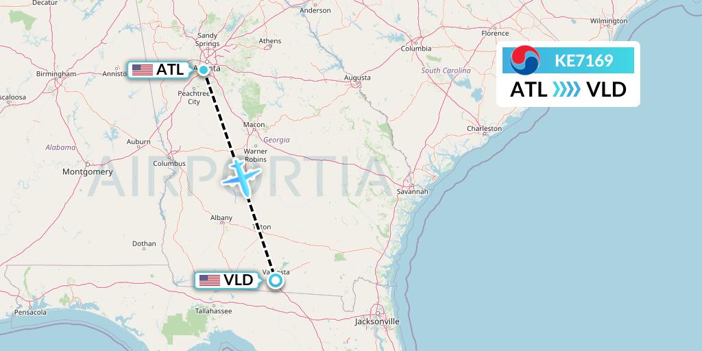 KE7169 Korean Air Flight Map: Atlanta to Valdosta