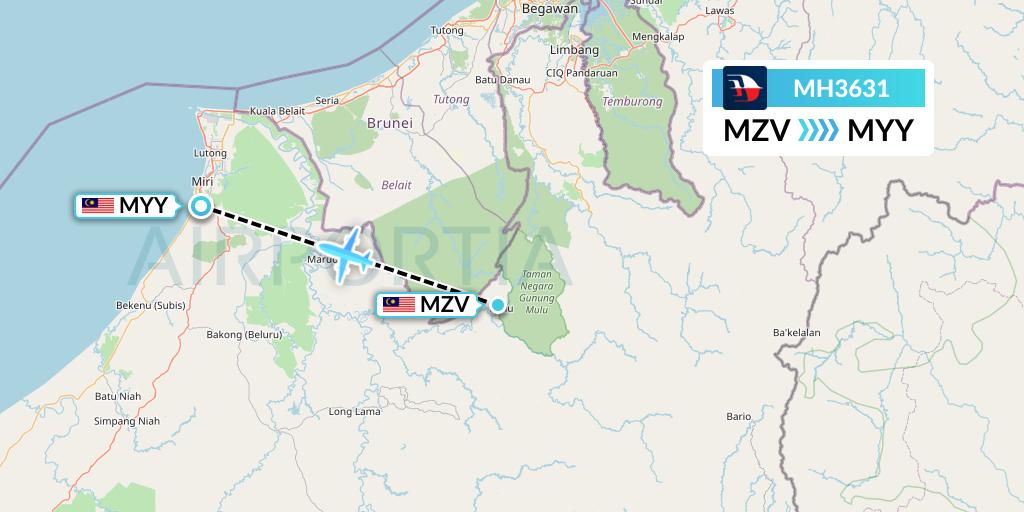 MH3631 Malaysia Airlines Flight Map: Mulu to Miri